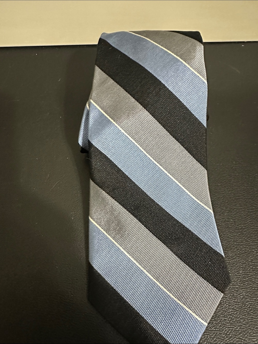 Roundtree & Yorke Blue, Black and Gray Diagonal Stripe Tie